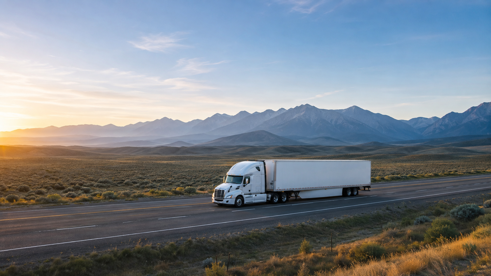 Semi truck traveling on an American interstate